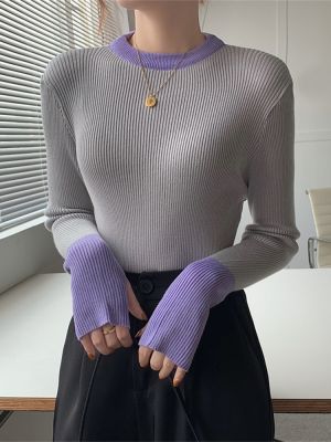 ✓▥✶ Half Turtleneck Colorblock Knitted Women 39;s Sweaters 2022 New Sleeve Bottoming Sweater Female