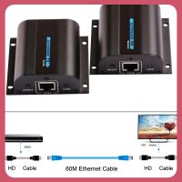 ตัวรับส่งสัญญาณวิดีโอ HD 1080p 60 เมตร 6 CAT6A RJ45 สายอีเธอร์เน็ต HDMI สําหรับแล็ปท็อป PC เป็นทีวี