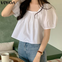 (จัดส่งฟรี)Fancyystyle VONDA เสื้อคอปกสี่เหลี่ยมลำลองแฟชั่นสำหรับผู้หญิงเสื้อสตรีแขนยาวพัฟเดินทางแขนสั้นสีพื้น