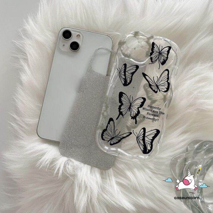 เคสตัวยึดรูปผีเสื้อสีดำในฝันที่สร้างสรรค์เข้ากันได้กับ-iphone-xr-x-8-6-7-6s-plus-14-11-13-12-pro-max-xs-max-se-2020-3d-เคสนิ่มแบบใสขอบโค้งมนพร้อมการ์ดกากเพชรส่องแสงเป็นประกายวิบวับ