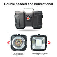 Xhp100 Super Bright Led Waterproof Usb Rechargeable Double Head Searchlight Handheld Flashlight Work Spotlight Floodlight Light