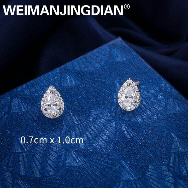 mm75-weimanjingdian-ยี่ห้อ-halo-teardrop-cubic-zirconia-cz-zircon-คริสตัลต่างหูสตั๊ดสำหรับหญิงสาวเจ้าสาวหรือเครื่องประดับเพื่อนเจ้าสาว