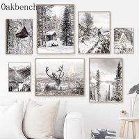 ฤดูหนาว Scenery พิมพ์ภาพ Forest Mountain Art โปสเตอร์ Reindeer Wall Art ภาพวาดผ้าใบหิมะ Nordic โปสเตอร์ Living Home Decor New