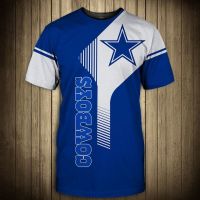 Dallas เสื้อ3D แฟชั่นผู้ชาย,เสื้อยืดคอกลมแขนสั้นลำลองธงชาติอเมริกาสีน้ำเงินพิมพ์ลายดาวเสื้อยืดเปิดไหล่เทรนด์กีฬาแนวสตรีท