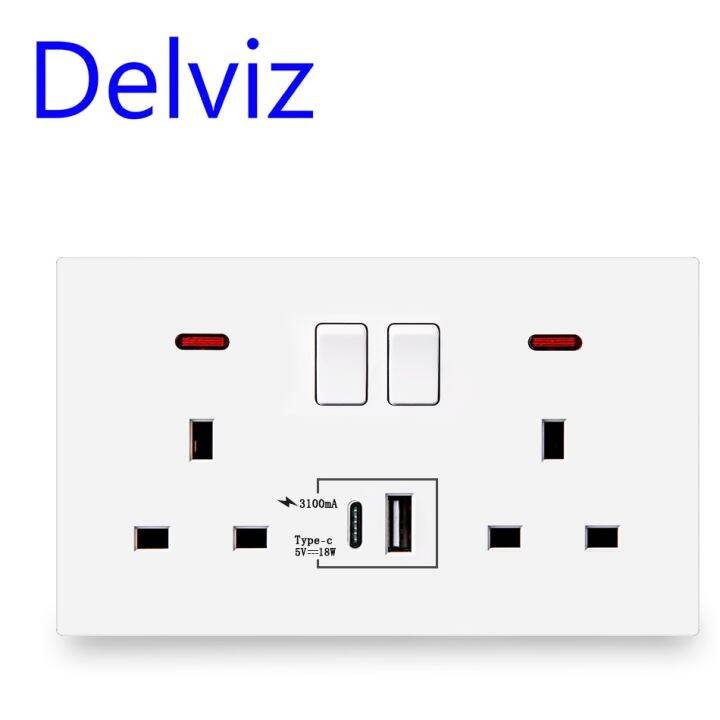 Delviz TypeC Quick charge Ports Dual 13A Power outlet Switch control