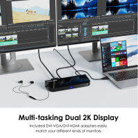 Wavlink USB 3.0 Docking Station USB Hub Dual 2K Video Display Monitor RJ45 Gigabit Ethernet 1080P Dvivgahdmi M1 M2