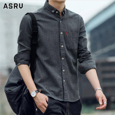 ASRV เสื้อเชิ้ตชาย เสื้อเชิ้ตผู้ชาย เสื้อเชิ้ตลำลองชาย shirts for men เชิ้ตผู้ชาย เสื้อเชิ้ตแขนยาวผู้ชาย Slim Fit Stripe Business Casual Shirt