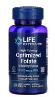 Life Extension High Potency Optimized Folate L-Methyl folate 8500 mcg DFE / 30 Vegetarian Tablets