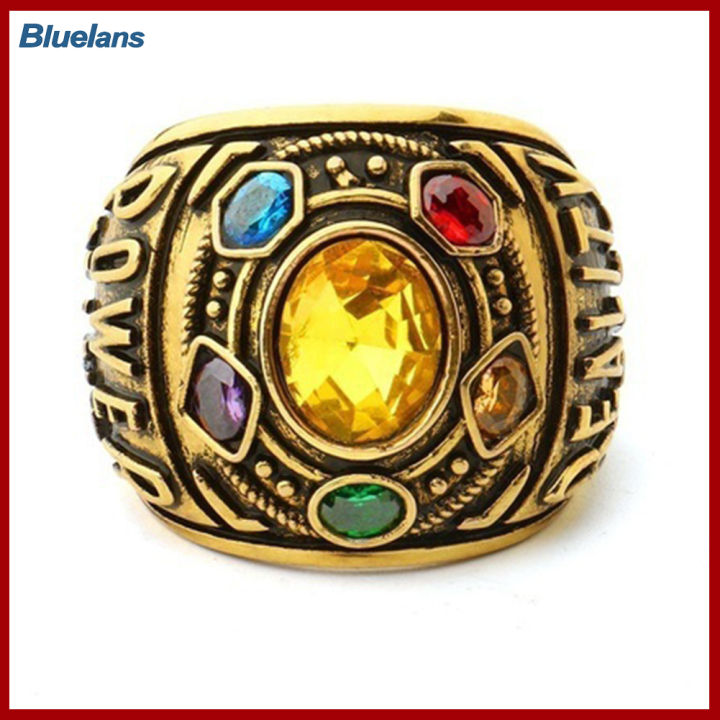 Bluelans®ผู้ชายเท่อินฟินิตี้วอร์ธาโนสวงแหวนตัวอักษรสีสันสดใสเครื่องประดับพลังงานจิตใจจิตวิญญาณ