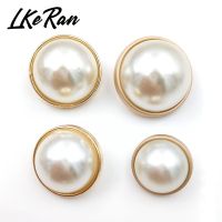 LKeRan 100%scratch-free White Faux Pearl Buttons Zinc Alloy Shank Gold Clothing Sewing Button DIY Decorative Garment Accessories Haberdashery