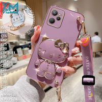 YiaMia เคสโทรศัพท์แฟชั่นสำหรับ C11 Realme OPPO,C12 C25 C20 C11 C25Y C21Y กระจกเงาโต๊ะเครื่องแป้ง C21 C33 C35 C55 Narzo C17 Narzo 50A ตัวชุบโลหะหรูหราสายยาวแฟชั่น KT