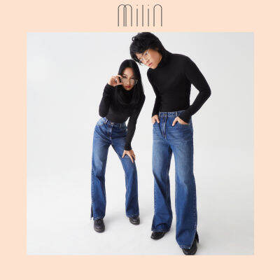 [MILIN] High rise straight leg jeans กางเกงยีนส์ขายาวผ่าขา High Straight  Flush / BLUE DENIM