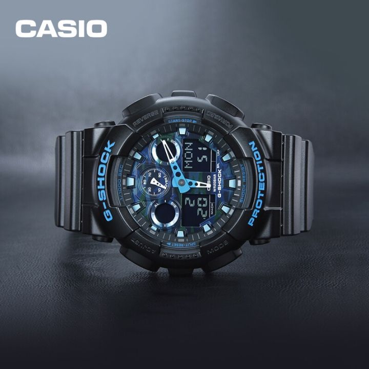 นาฬิกา-casio-g-shock-รุ่น-ga-100cb-1adr-นาฬิกาผู้ชายสายเรซิน-สีดำ-หน้าปัดสีน้ำเงิน-สินค้าของใหม่