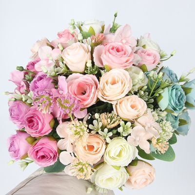 （A SHACK） พวงของดอกโบตั๋นประดิษฐ์ที่สวยงามดอกกุหลาบดอกไม้ผ้าไหม DIY บ้านสวนงานแต่งงานตกแต่งดอกไม้ประดิษฐ์