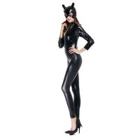 ▬ Women Faux Leather Halloween Catwoman Sexy Cosplay Costume Zipper Catsuit Bodysuit Bodycon Dress Catwoman