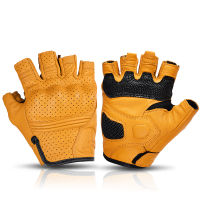 Summer Yellow Motorcycle Gloves Fingerless Leather Moto Glove Half Finger Retro Motorcycle Half Gloves Men Women For Riding