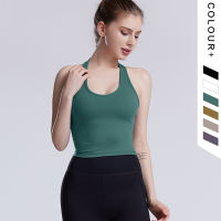 New Yoga Tops Yoga Vest Women Hang Neck Beauty Strap Chest Pad Gathering Fitness Top High Waist Dance Training Clothes -40