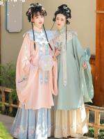 Hanfu เสื้อตัวยาวผู้หญิงสไตล์จีนเมฆขาตั้งไหล่ราชวงศ์หมิงชุดสูทหรูหรานางฟ้าเครื่องแต่งกายโบราณชุดผู้หญิงแบบจับจีบ