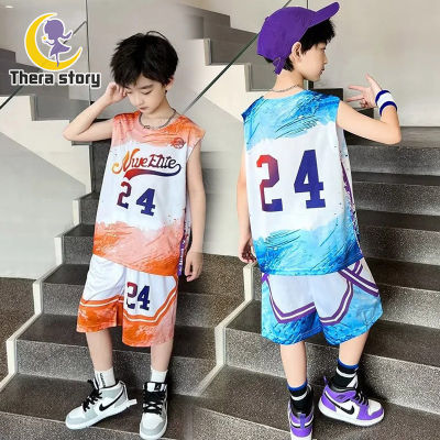 Thera ชุดสูทเด็กแห้งเร็วแบบชุดกีฬาบาสเกตบอลของเด็กผู้ชายเสื้อกันหนาวแขนกุดหล่อเสื้อกีฬาตัวใหญ่และปานกลาง