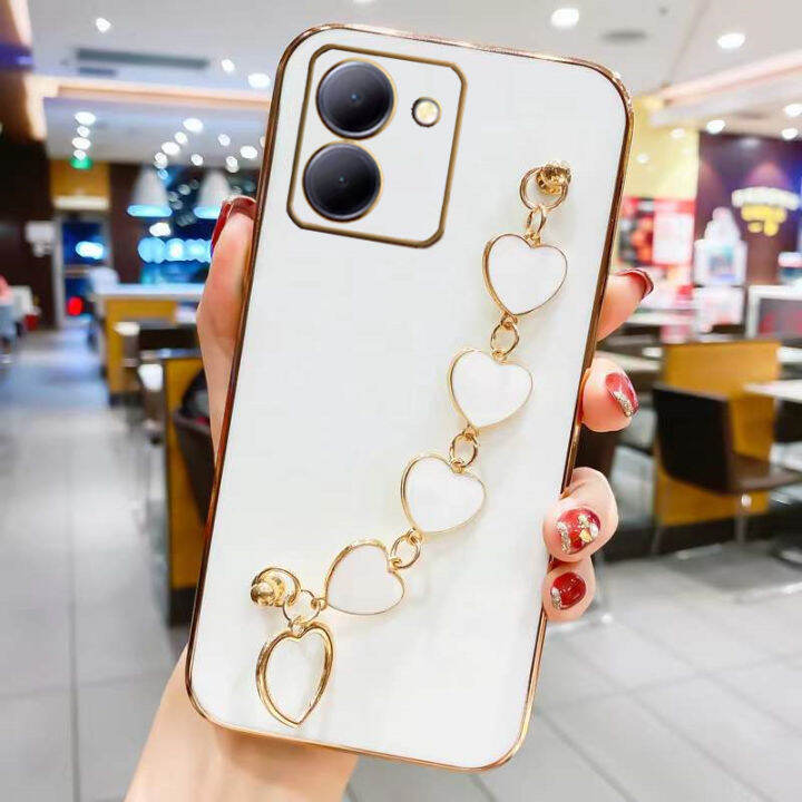 เคสโทรศัพท์-vivo-y27-4g-5g-2023-phone-case-เคส-vivo-y78-5g-หรูหราสีสันลูกกวาดเคสนิ่มซิลิโคนพร้อมสร้อยข้อมือรูปหัวใจ