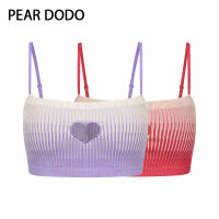 PEAR DODO เสื้อสายเดี่ยวถักแบบสั้นสำหรับผู้หญิงลายหัวใจฉลุลาย