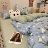 Floral Bedding Set Korean Style Twin Double Size Duvet Cover No Filling Pillowcases Sheet Kit for Boys Girls Gift Home Textile