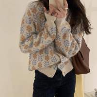 Cashmere knit cardigan women round neck soft waxy sweater coat spring and autumn retro loose top Korean sweater outside