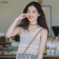 JIAOQI เสื้อกล้ามผู้หญิงถักแบบฉลุลายสำหรับฤดูร้อนสไตล์โบฮีเมียนย้อนยุคคอกลมมีพู่