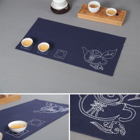 Chinese tea mat embroidery cotton and linen Zen cloth table runner tea flag tea curtain Chinese tea tray mat tea accessories