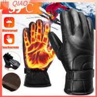 QIAO Men Outdoor Sports Velvet Waterproof Touch Screen Windproof Thick Warm Mittens Leather Ski Gloves