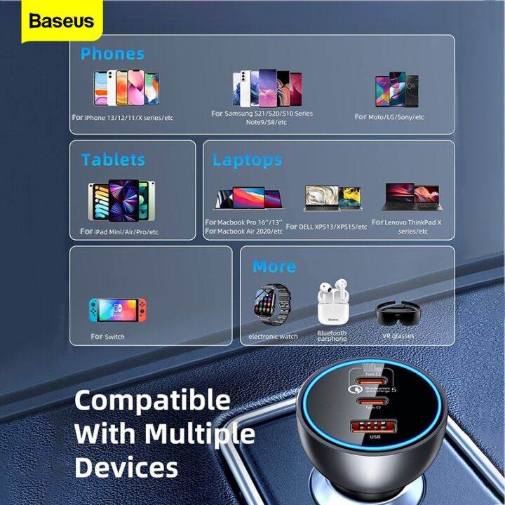 baseus-ที่ชาร์จที่ชาร์จแบตในรถเร็ว160w-5-0-qc-4-0-pd-3-0-usb-type-c-65w-สำหรับแล็ปท็อป-macbook-pro