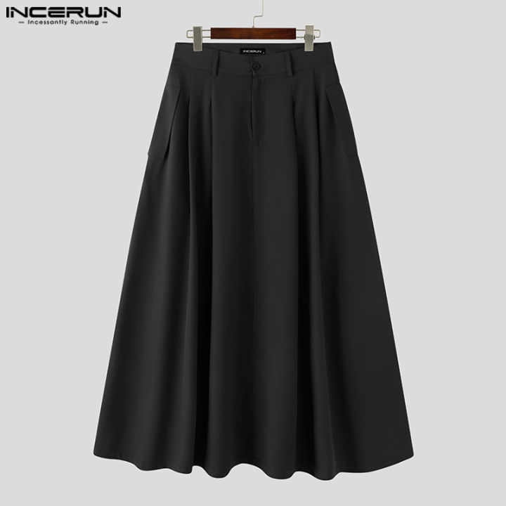 กางเกงกระโปรงฮากามะกอธิคทรงหลวมกางเกงขาม้าสำหรับบุรุษจาก-incerun-ชุดเดรสแม็กซี่กางเกงกระโปรง-สไตล์เกาหลี