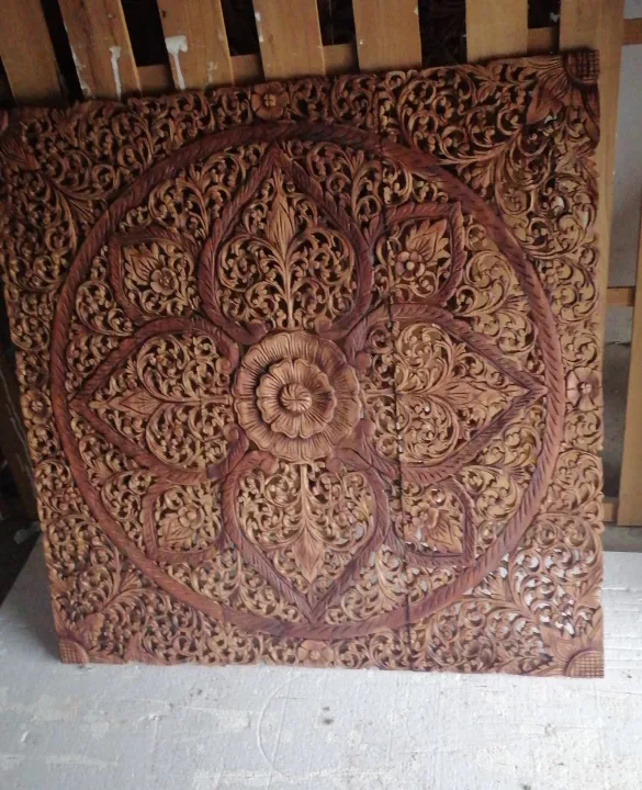 Antique Teak Wood Carving Panel 90 x 90 Cm Wall Art Decor Mandala