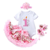 New Rose Skirt Set 4pcs New Born Baby Girls Romper Infant Outfits Girls Princess Toddler Kids Clothes One year old birthday suit