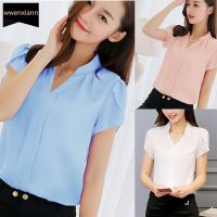 COD dhdfxcz Women Fashion Casual Short Sleeves Chiffon Formal Office Blouse Plus Size