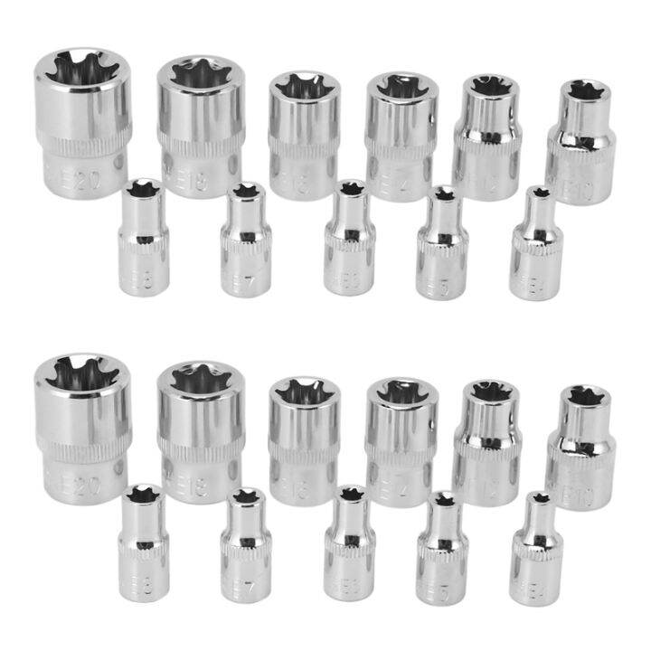 22Pc Female E Torx Star Socket Set Rail E4 E20 External Star Torque