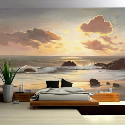 [hot]Custom Mura Wallpaper 3D Sea Sunrise Sunset Beach Waves Nature Landscape Wall Painting Living Room TV Bedroom Papel De Parede 3D