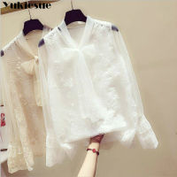 2020 summer lace Transparent long sleeve womens shirt blouse women blusas womens tops and blouses chiffon shirts plus size