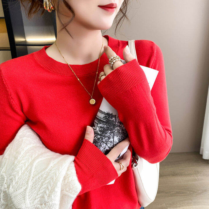 spot-2022-spring-and-autumn-new-knitwear-womens-round-neck-korean-style-loose-inner-sweater-womens-all-match-base-shirt-2023