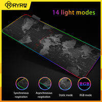 RYRA RGB แผ่นรองเมาส์ขนาดใหญ่คอมพิวเตอร์สำนักงานเกมแสงไฟแป้นพิมพ์โต๊ะเสื่อ LED ส่องสว่างแผ่นรองเมาส์กันน้ำอุปกรณ์เกม