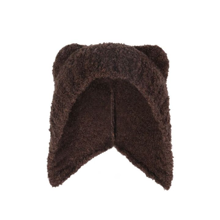 okdeals-หมวกผ้าขนสัตว์น่ารักหูหมีคู่หมวกแบบถักหนาวถัก