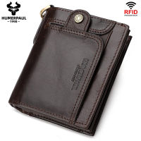 2022 Fashion Men Genuine Leather Wallet RFID Blocking Business Card Holder Zipper Male Short Coin Purse Money Bag High Quality