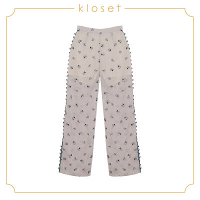 Kloset Embroidered Chiffon Trousers (AW18-P008) เสื้อผ้าแฟชั่น เสื้อผ้าผู้หญิง กางเกงแฟชั่น กางเกงขายาว กางเกงผ้าปัก