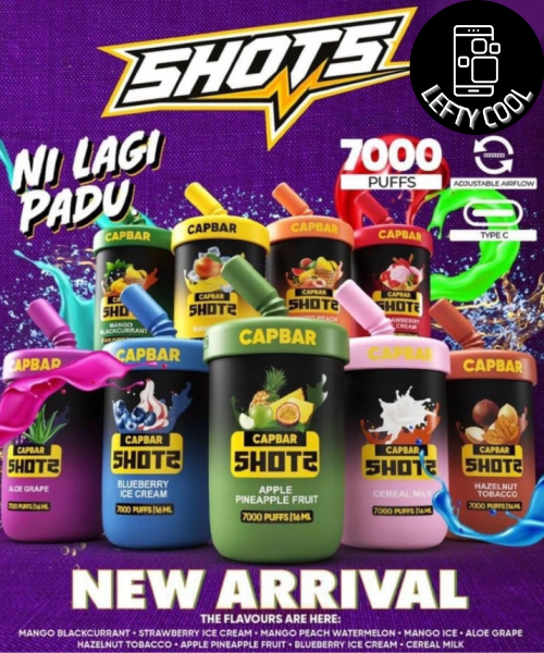 LEFTYCOOL CAPBAR SHOTS 7000 Puffs Disposable Rechargeable shotz VOLTBAR