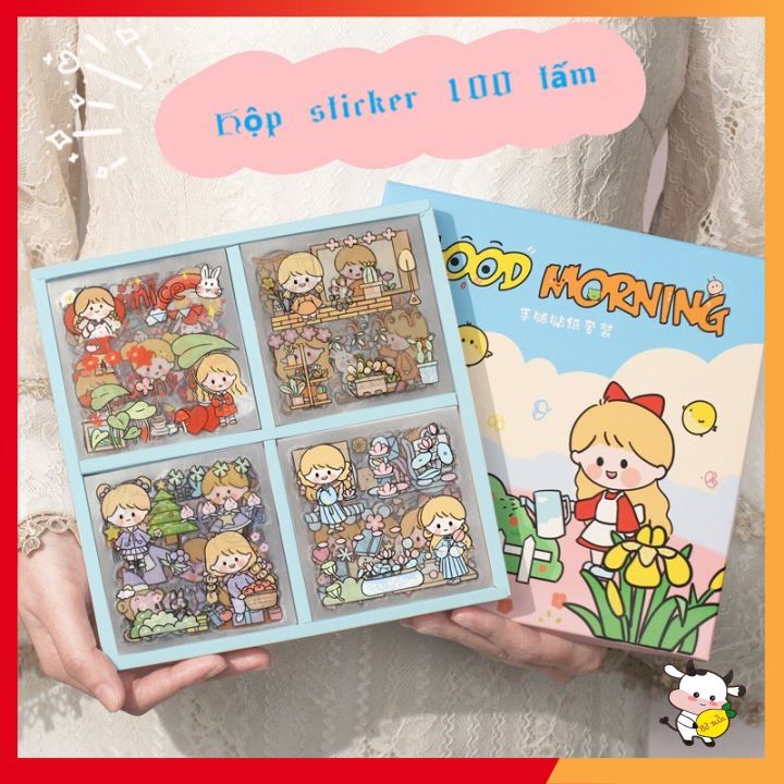 Sticker Cute Hộp 100 Tấm Anime Bắt Mắt Trang Trí Sổ Tay Vở Góc Học ...