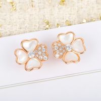 Pearl Diamond Clover al Rose Gold Earrings For Women Ear Clip Top Quality Luxury Jewelry Designer nd Wedding Gift