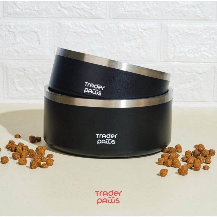 Trader Paws Stainless Steel Insulated Dog Bowl, NonSlip Bottom, 32 oz