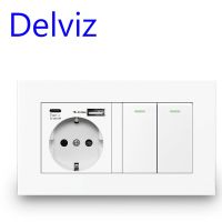 Delviz ซ็อกเก็ตคู่ USB ติดผนังใหม่แผงพลาสติกสีขาวคุณภาพ2100Ma 5V พร้อมพอร์ต Usb 146MM * 86MM เต้าเสียบสายไฟ Type C มาตรฐาน EU