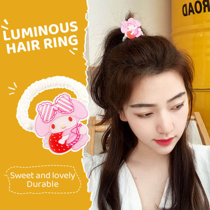 Cartoon Headwear Luminous Kuromi Rubber Band Large Intestine Hair Rope