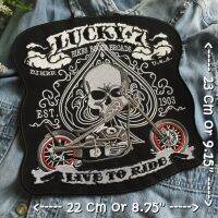 Lucky 7 Biker ไบค์เกอร์ ตัวรีดติดเสื้อ อาร์มรีด อาร์มปัก ตกแต่งเสื้อผ้า หมวก กระเป๋า แจ๊คเก็ตยีนส์ Embroidered Iron on Patch ไซส์ใหญ่